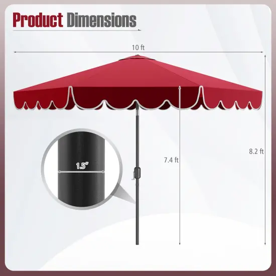 Costway 10 FT Patio Umbrella with Crank Tilt Adjustment Ruffles Vented Top 8 Ribs Beige/Brown/Gray/Blue/Red {3}