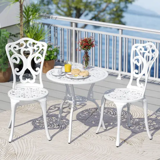 Costway 3 PCS Patio Bistro Set with Umbrella Holes Outdoor Bistro Set for Front Porch White/Green {4}