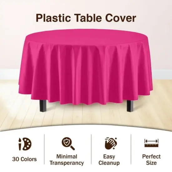 Exquisite Disposable Round Plastic Tablecloths &ndash; 6 Pack 84" Disposable Table Cloths &ndash; Indoor/Outdoor Party Tablecloth &ndash; Round Plastic Table Cover for Events & Party Supplies Hot Pink {2}