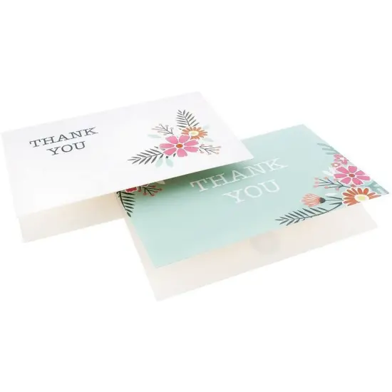 48-Count Thank You Cards with Envelopes, Blank Thank You Greeting Notes Notecards Bulk Box Set, 6 Floral Designs for Baby and Bridal Showers Wedding Birthday, Green and White, 4 x 6 inches {7}
