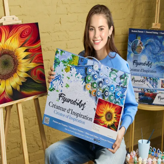 Figured'Art Paint by Numbers for Adults with Frame Red Sunflower 16"x20" - Craft Art Painting DIY Kit Canvas Already Stretched on a Wooden Frame {2}