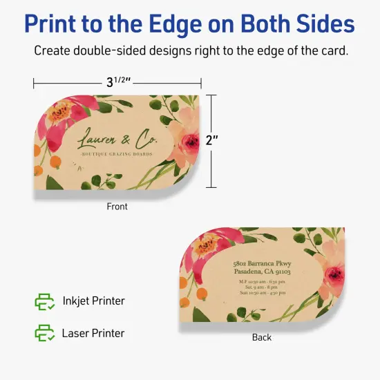 Avery Printable Leaf Business Cards, Sure Feed Technology, 2" x 3-1/2", Matte Kraft Brown Cardstock, Print-to-The-Edge, Laser/Inkjet Printable, 80 Total {12}