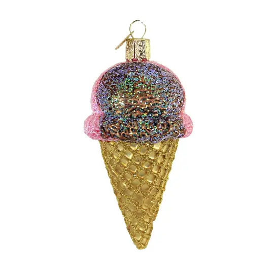 Old World Christmas 4.0 Inch Neapolitan Ice Cream Cone Christmas Tree Ornament , Ornament Sugar Cone Beige {3}