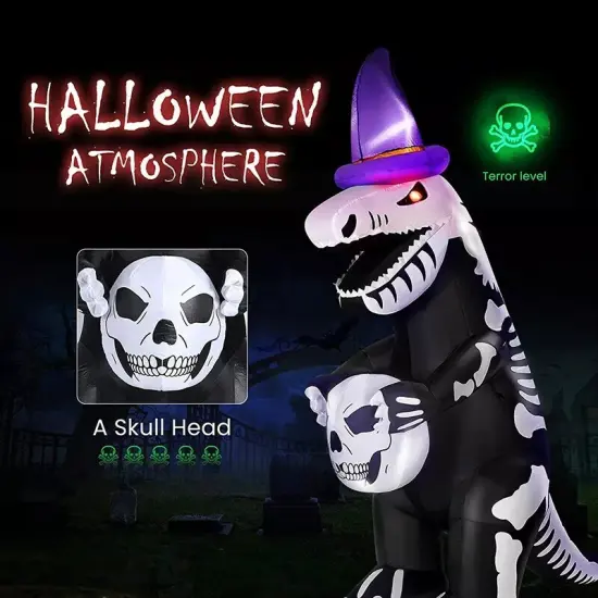 8ft Halloween Inflatable Blow up Skeleton Dinosaur w/ Flickering Eyes & Speaker {2}