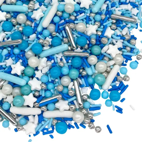 Edible Cake and Cupcake Sprinkles with Assorted Shapes and Sizes for Parties, Metallic Sprinkle Mix for Cookies, Ice Cream, Cake and Cupcake Decorating, 4 oz, Blue sprinkles {1}