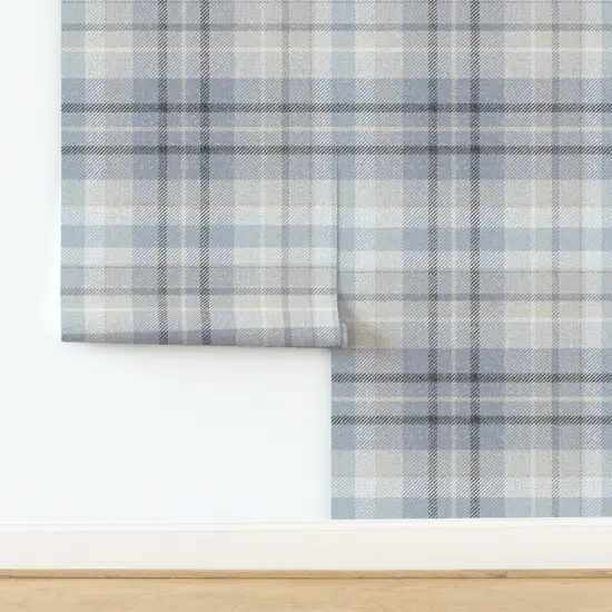 Peel & Stick Wallpaper 2FT Wide Blue Gray Plaid Neutral Classic Geometric Calm Check Traditional Large Scale Custom Removable Wallpaper by Spoonflower {2}
