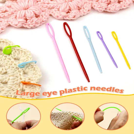 300pcs FIVEIZERO Stitch Markers with 6 pieces of large blunt sewing needles,colorful knitting markers,plastic crochet hook clip,bulk Crochet hook markers for knitting stitch locking clip crochet hooks {5}