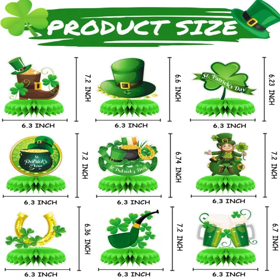 Adeyoo 9Pcs St Patricks Day Table Decorations, Green St. Patrick's Day Honeycomb Centerpieces 3D St Patricks Day Decorations for Table Irish Shamrock Centerpiece for St Patricks Day Party Supplies {4}