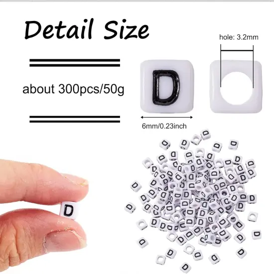 300Pcs Cube White Acrylic Letter Beads 6x6mm Letter D Alphabet Beads for DIY Bracelet Necklace Jewelry Making {2}