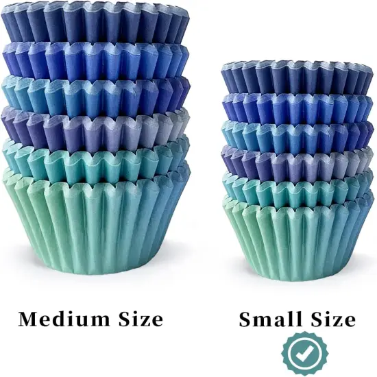 300PCS Mini Gradient Cupcake Liners Cupcake Cups 6 Designs Blue Gradient Cupcake Papers Baking Cups Cupcake Wrappers (Small Size) {2}