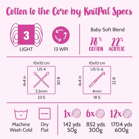 Cotton to The Core Cotton Yarn for Crocheting, 6 Skeins, 852Yds/300G, Free Patterns - Soft Baby Yarn for Knitting - 3 DK Light Worsted Weight - Jean Blue {4}