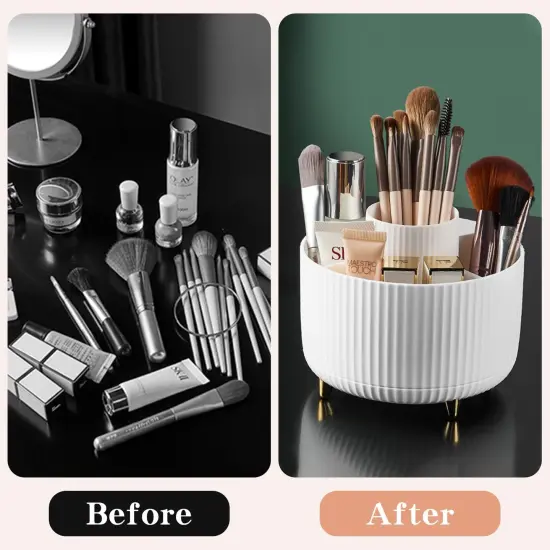 360&deg; Rotate Makeup Brush Holder Organizer, Makeup Organizers Countertop, Makeup organization and Skincare Storage for Vanity, Desktop, Bathroom (White) {4}