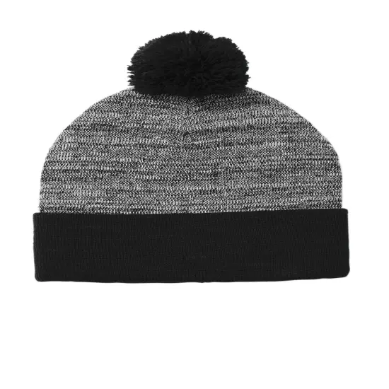 Sport-Tek &reg; Heather Pom Pom Beanie F Green/Grey Heather {3}