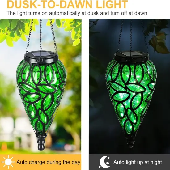 Solar Hanging Lantern Outdoor Lights, Tear-Shaped 15 LEDs Cool White Hanging Lights with S Hooks Decor in Garden, Yard, Pathway, Front Door and Landscape {4}