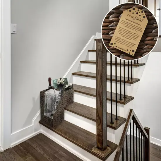 Stair Step Basket w/ Handles, Woven Wicker Hyacinth Staircase Storage Organizer Espresso - hyacinth {1}