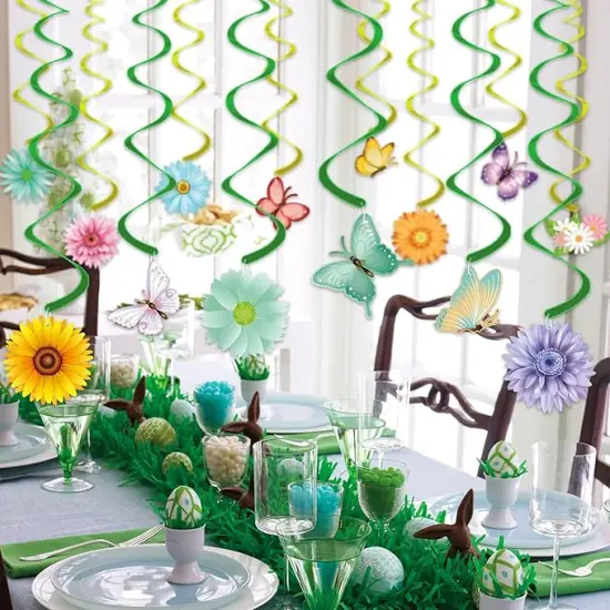 33pcs Spring Hanging Decorations for Home - Flower Butterfly Hanging Swirls with Led Lights for Spring Summer Easter Flower Butterfly Themed Birthday Party Decorations {2}