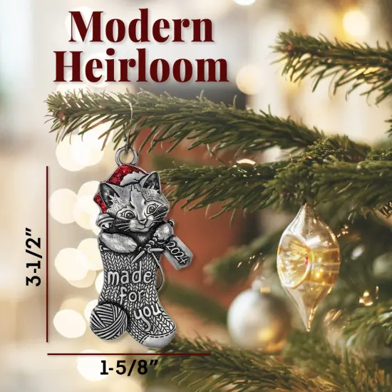Gloria Duchin Knitting Kitten in Stocking Christmas Tree Ornament {3}
