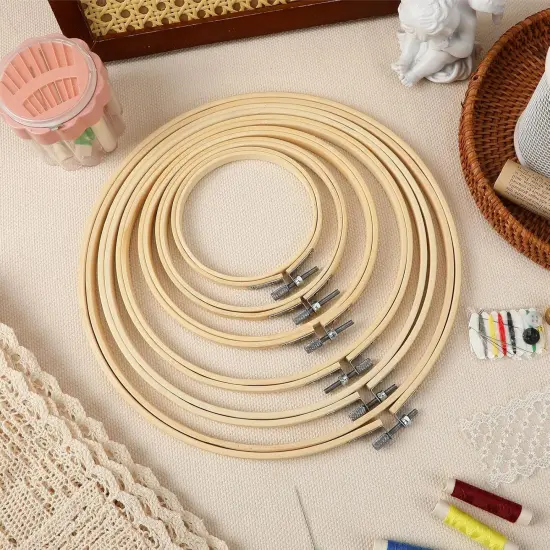 6 Pieces Embroidery Hoops Adjustable Circle Cross Stitch Hoop Ring 4 inch to 10 inch Bulk Round Embroidery Hoop for Art Craft Handy Sewing and Christmas Decoration {3}