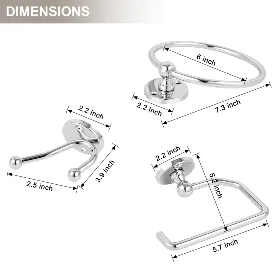 4-Piece Stainless Steel Bathroom Set Toilet Paper Holder, Towel Ring & 2 Hooks Rustproof Compact Design, Easy Installation for Modern Bathrooms {2}