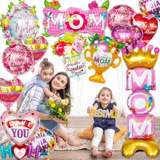 24 Pcs Mothers Day Balloons, Happy Mother's Day Mylar Balloon, Feliz Dia Mama Foil Balloons for Best Mom Ever Mom Party Birthday Decorations Supplies {2}