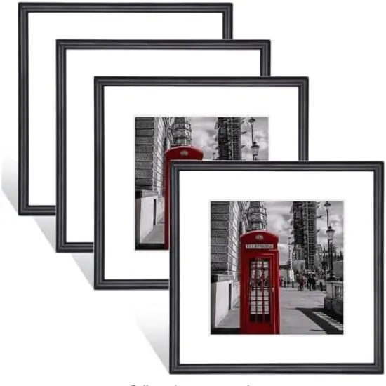 6x6 Picture Frame Set of 4, Black Thin Metal, Square Picture Frames for Wall and Table, Aluminum Photo Frame Fit 5x5 with Mat or 6 X 6 without Mat（4 Pack） {2}