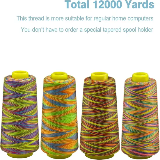 Serger Thread, All-Purpose Thread for Sewing, Rainbow Thread, Variegated Polyester Sewing Thread, 4 Cones of 3000 Yards Each Spool Thread for Sewing Machine Thread {4}