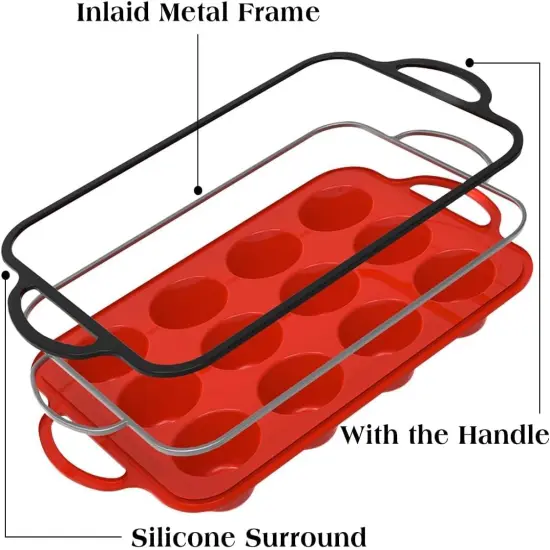 Silicone Muffin Pan, Metal Reinforced Frame Larger than Mini Cupcake Pan Easy to Handle 12 Cups Nonstick Small Silicone Muffin Tray for Baking Homemade Muffins, Cupcakes, Egg Bites {3}