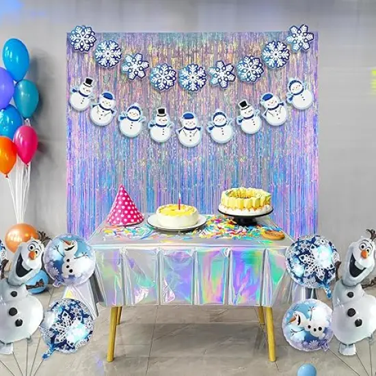 Iridescent Party Streamers Backdrop -Neon Transparent Holographic Tinsel Foil Fringe Curtain for Mermaid/Frozen/Sea/Euphoria/ERAS Party Theme Decorations 2 PCS {2}