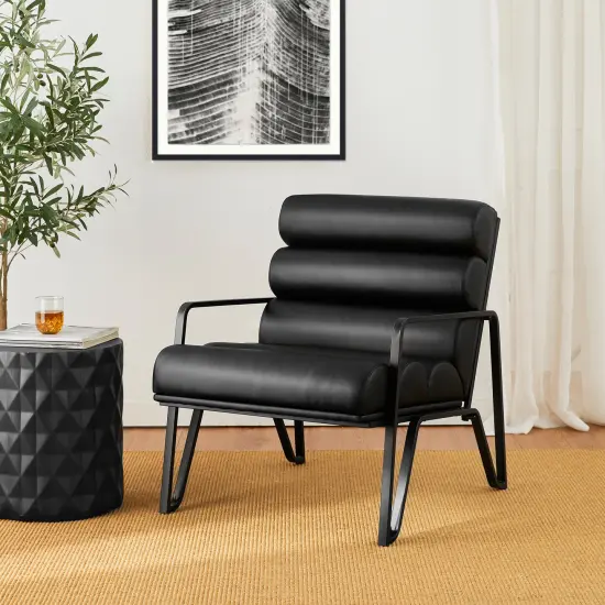 26.75"W Modern Comfy PU Leather Accent Chair with Metal Frame Set of 2-Black {9}