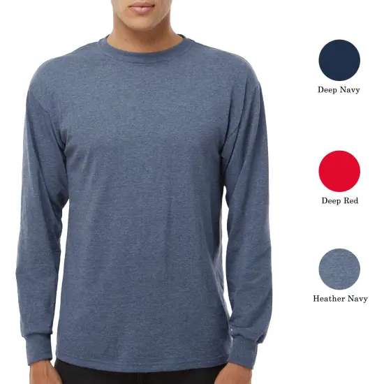 M&O- Gold Soft Touch Long Sleeve T-Shirt, Heavy Cotton Crewneck Adult tee for Men, Multicolor Shirt Deep navy {6}