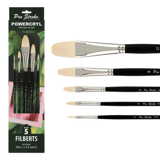 Creative Mark Pro-Stroke Powercryl Acrylic Paint Brushes - Filberts Value Set of 5, Synthetic Paint Brushes for Artists, Seamless Nickel-Plated Ferrules, Matte Black Wooden Handle, Soft-Touch Grip {1}