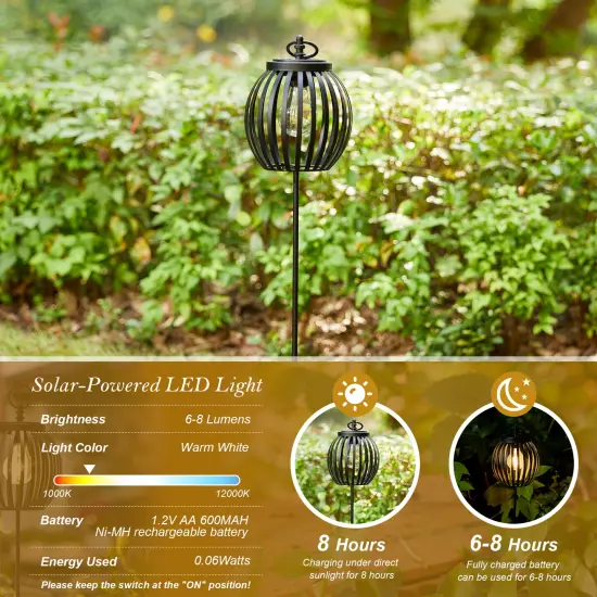 Set of 2 32.25"H Black Metal Stripes Solar Powered Outdoor Lantern with Edison Bulb and Stake {2}