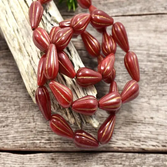 *10* 13x8mm Bronze Washed Red Opaline Melon Drop Beads {3}