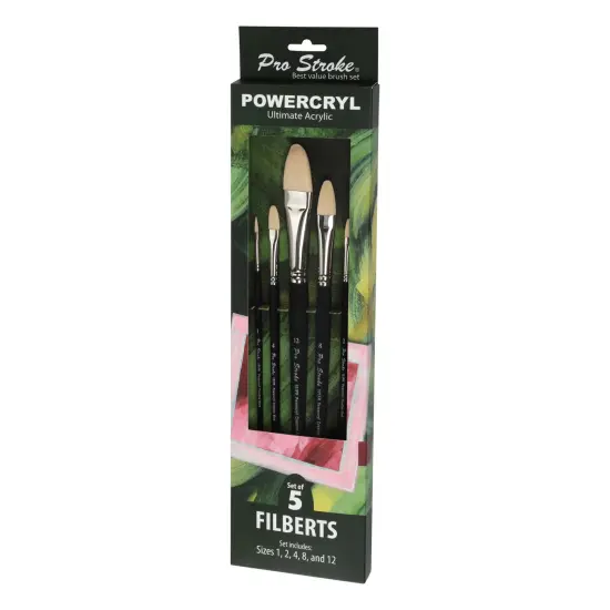 Creative Mark Pro-Stroke Powercryl Acrylic Paint Brushes - Filberts Value Set of 5, Synthetic Paint Brushes for Artists, Seamless Nickel-Plated Ferrules, Matte Black Wooden Handle, Soft-Touch Grip {6}