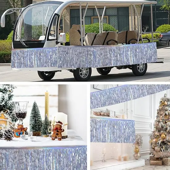 Laser Silver Christmas Decorations Tinsel Garland Parade Float Decorations for Trailer 4Pack 12FT Christmas Party Decor Ceiling Fringe Banner Silver Backdrop for Streamers Party Decorations {4}