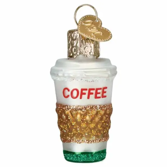 Old World Christmas 2.0 Inch Mini Coffee To Go Christmas Tree Ornament , Ornament Cup Wrap Drink White {1}