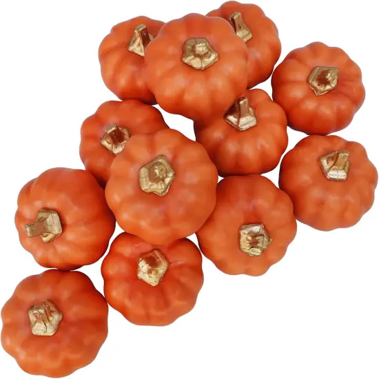 12 Pcs Small Harvest Orange Artificial Pumpkins {1}