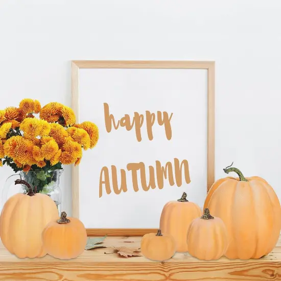 7 Pcs Assorted Size Fall Pumpkins Table Display (Light Orange) {3}