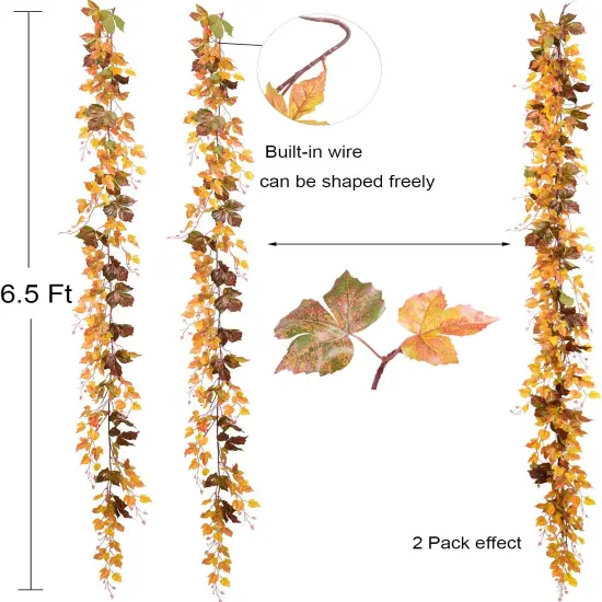 2 Pack Fall Maple Leaf Vine Garland - 6.5 Ft/Piece {4}