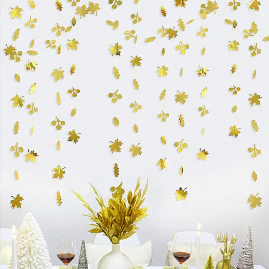 52Ft Fall Party Decorations Gold Fall Maple Leaf Paper Garlands {3}