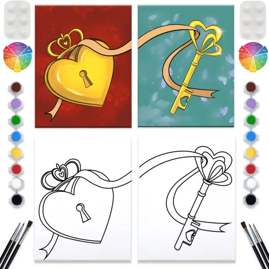 2 Pack Paint and Sip Canvas Painting Kit - 8x10 (Lock Key) {1}