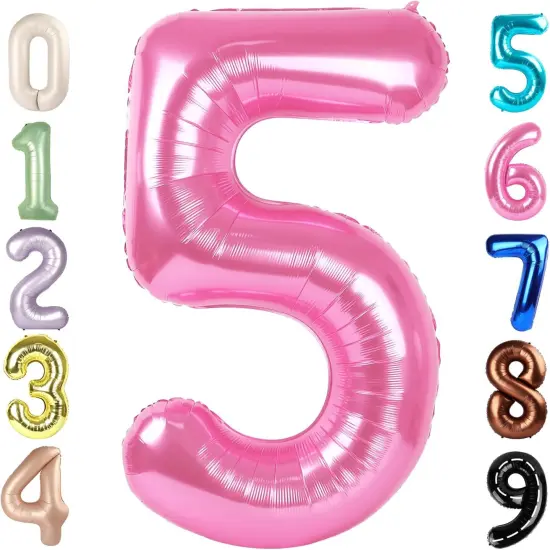 Balloon Numbers 40 Inch 5 Ballon for 5th Birthday Decorations(Pink) {1}