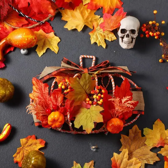 5 Pcs Autumn Pumpkin Shaped Metal Wreath - 15 x 11 Inches {4}