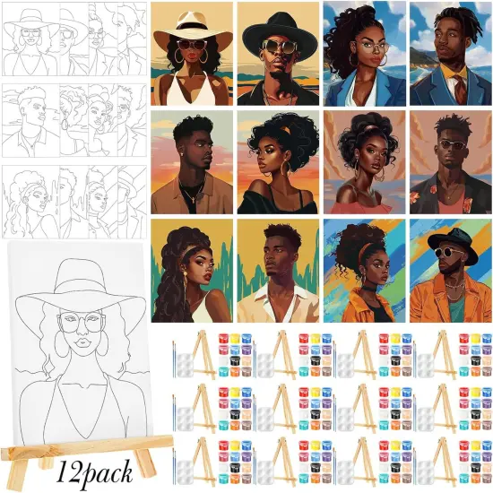 12 Pack Pre Drawn Canvas Painting Kits - 8" x 10" (Adult Couples) {1}