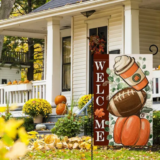 Fall Football Pumpkin Garden Flag 12x18(Orange) {5}