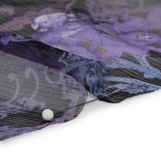 1 Yard Purple, Black and Metallic Gold Matryoshka Doll Crinkled Silk Chiffon Designer Fashion Textile 54 inch Width {3}