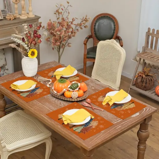 Set of 4 Fall Trees and Maple Leaves Placemats - 12x18 Inch (Orange Leaves) {5}