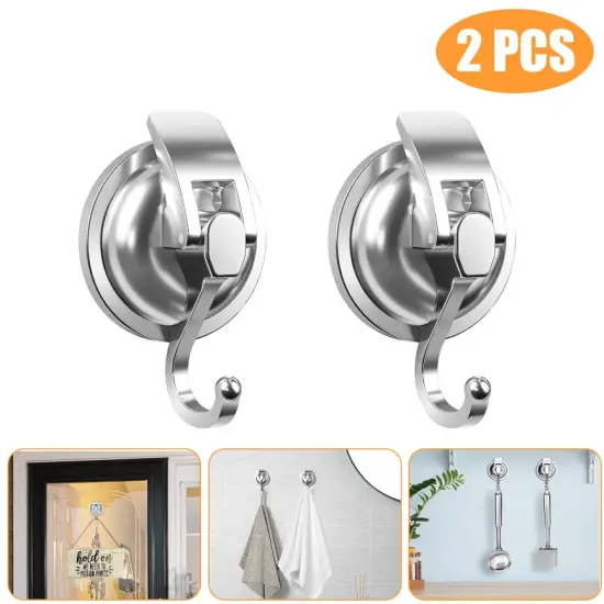No drill suction cup hooks for bathroom 2 Pack Shower Towel Suction Hooks, Wall Mount Towel Holder, Silver {1}