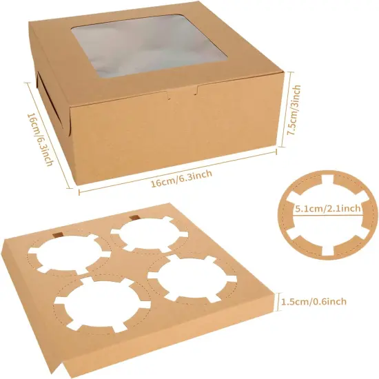 100Pcs Cupcake Boxes 4 Count Cupcake Containers 6x6x3 Inch Brown Cupcake Box Bulk for Cupcakes Muffins Cookies Pastries {2}