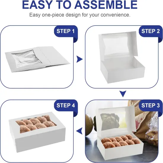 Cupcake Boxes 8" x 5.75" x 2.5" - Auto Pop-Up Bakery Boxes with Window (Pack of 25) - Made in the USA {4}